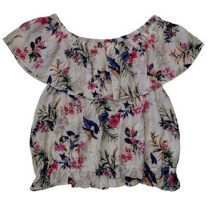 American Eagle Outfitters Floral Off-Shoulder Blouse - Pink and Blue